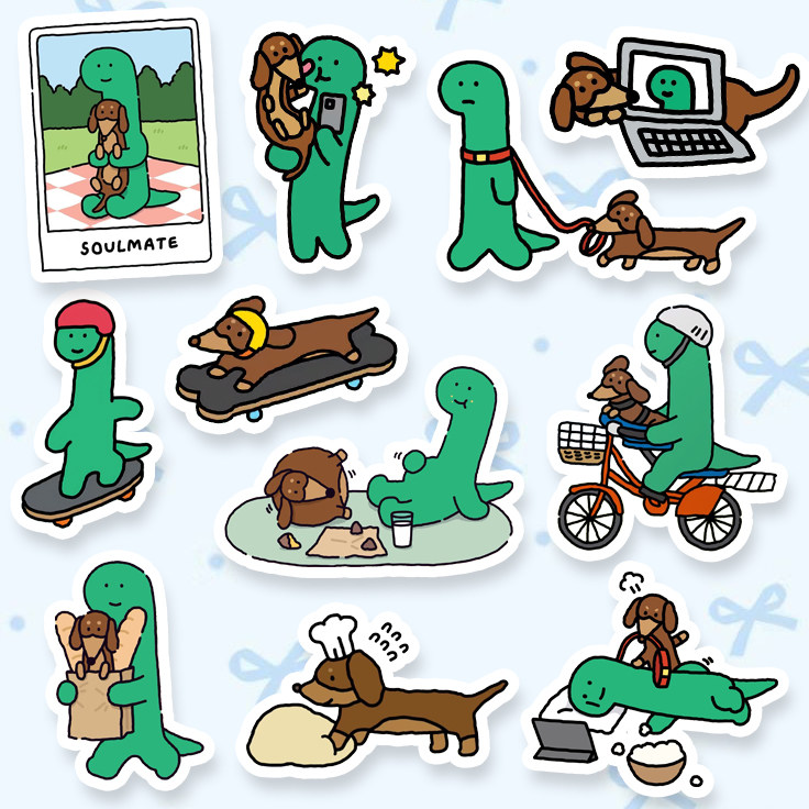 韩国可爱绿色小恐龙joguman手帐防水电脑头盔手机壳贴纸行李箱贴,淘宝优惠券,粉丝福利购,淘宝优惠卷