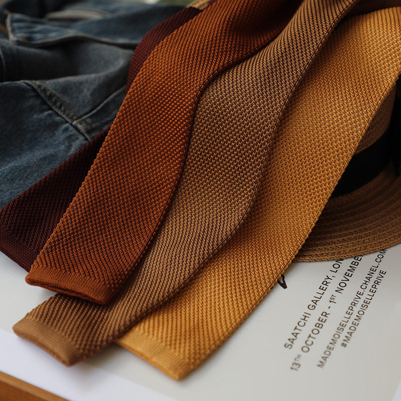 礼盒装 复古格调感纯色咖色系针织领带 男 韩版休闲平头百搭学院,淘宝优惠券,粉丝福利购,淘宝优惠卷