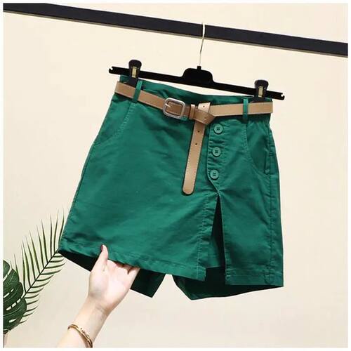 纯色休闲开叉短裤女 Solid color casual split shorts for women - 图1