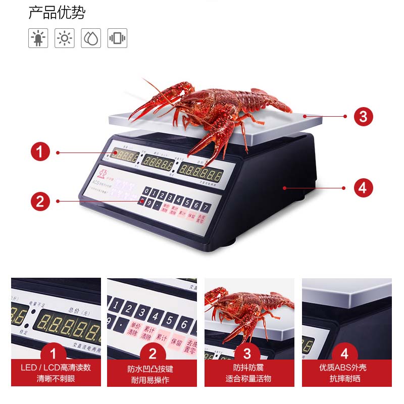 广州中兴中字牌电子秤商用小型不锈钢30公斤秤防水案称水产海鲜称 - 图1