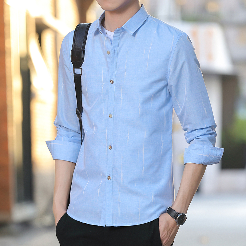男士长袖衬衫春秋款韩版潮流修身商务休闲青年寸衫帅气百搭上衣服 - 图2