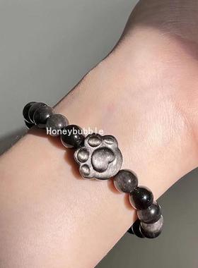 银曜石金曜石猫咪手链醒狮貔貅花朵男女情侣款时尚水晶手串