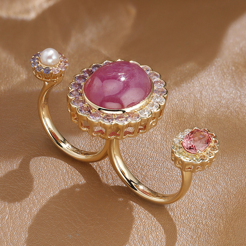 VINCARRY 18K gold colored gemstone ring, elegant, exquisite and versatile, advanced customization, new artificial gemstone customization