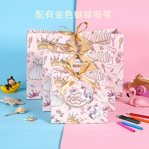 新款ins风彩色礼品袋 卡通儿童生日礼袋可爱独角兽包装手提袋 - 图2