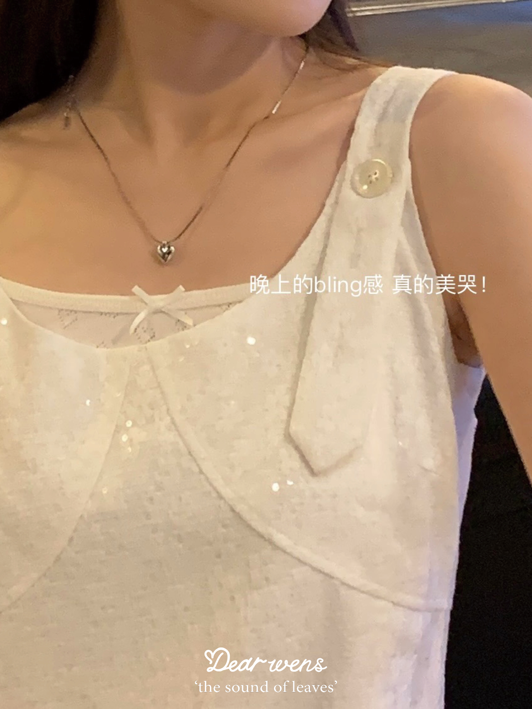 Dear wednesday.2024春季口袋背带暗花bling连衣裙叠穿花朵长裙 - 图0