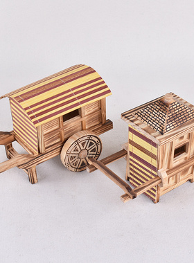 装饰品怀旧复古家居卧室模型摆件工艺品竹木质老爷车板车马车官轿
