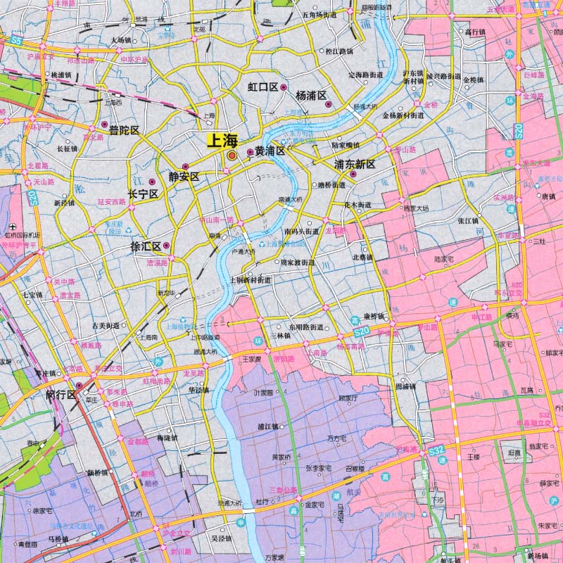 上海市地图 2025新 高清印刷 折叠便携 城市交通路线行政区化 黄浦静安浦东新区 约106*75厘米 星球地图出社 正新 - 图1