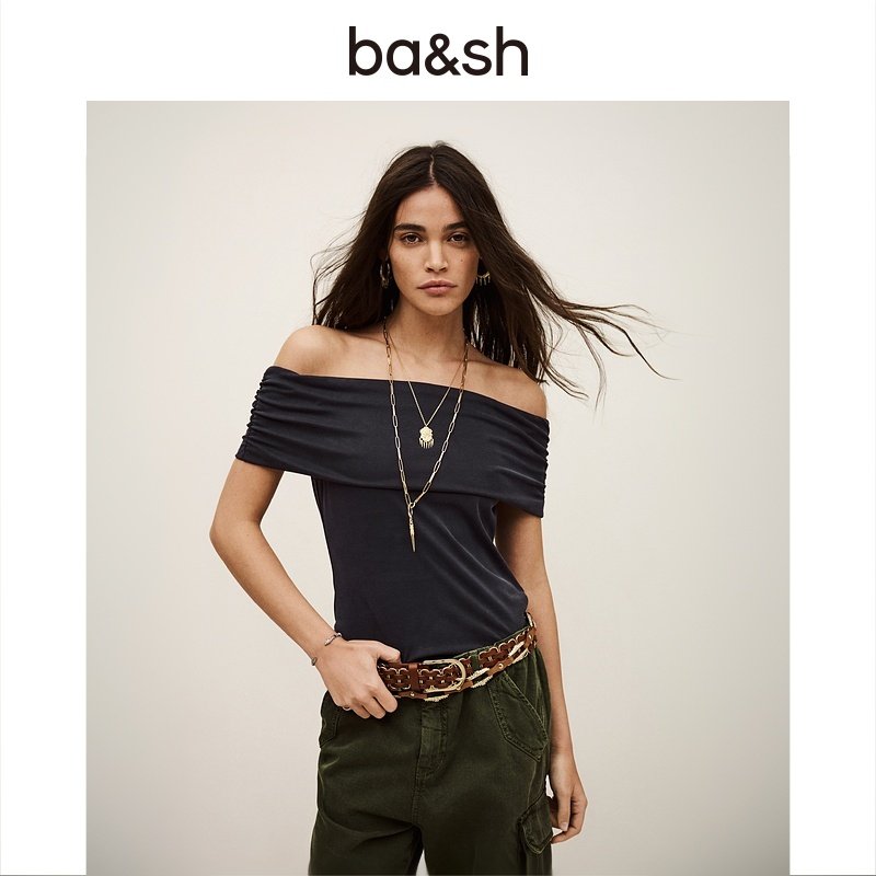bash2026新款春季法式气质女露肩上衣简约纯色一字肩T恤1E26BENE,淘宝优惠券,粉丝福利购,淘宝优惠卷