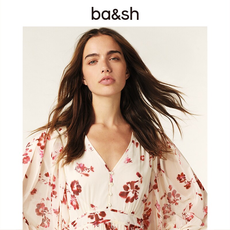 【预售甄选】ba&sh2025早春新款法式双生玫瑰百褶连衣裙1E25PATL