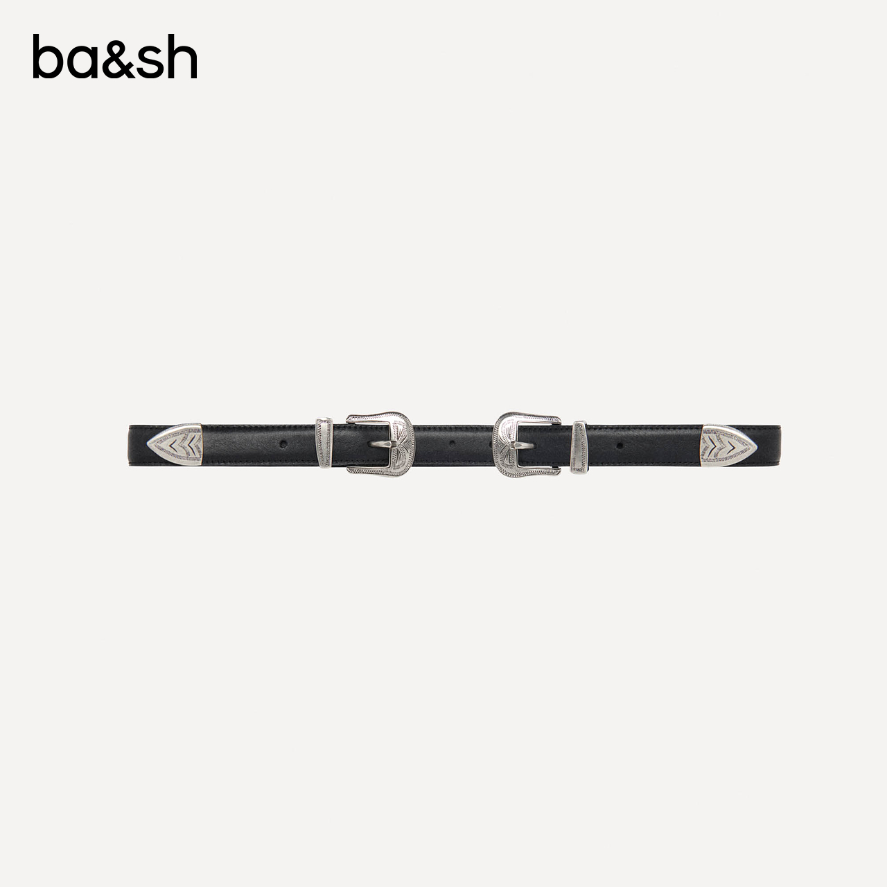 ba&sh法式高级复古设计感小众双扣黑色牛皮革腰带女bash2E21BULG - 图1