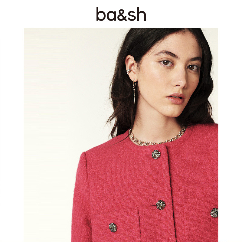 【2件8折】bash冬季小香风开衫法式红色女士短款外套1E24MERE,淘宝优惠券,粉丝福利购,淘宝优惠卷