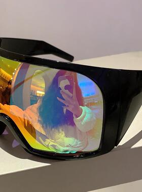 欧美太阳镜Y2K大框防晒墨镜连体潮酷户外运动骑车防风防蚊虫眼镜