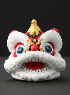 中国风红色狮子头舞狮醒狮小摆件桌面装饰品创意佛山文创生日礼物