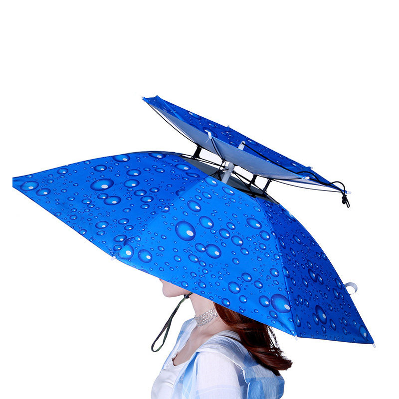 钓鱼伞单双层帽头戴伞折叠头戴式防晒遮雨雨伞头顶伞溪流钓装备伞 - 图3