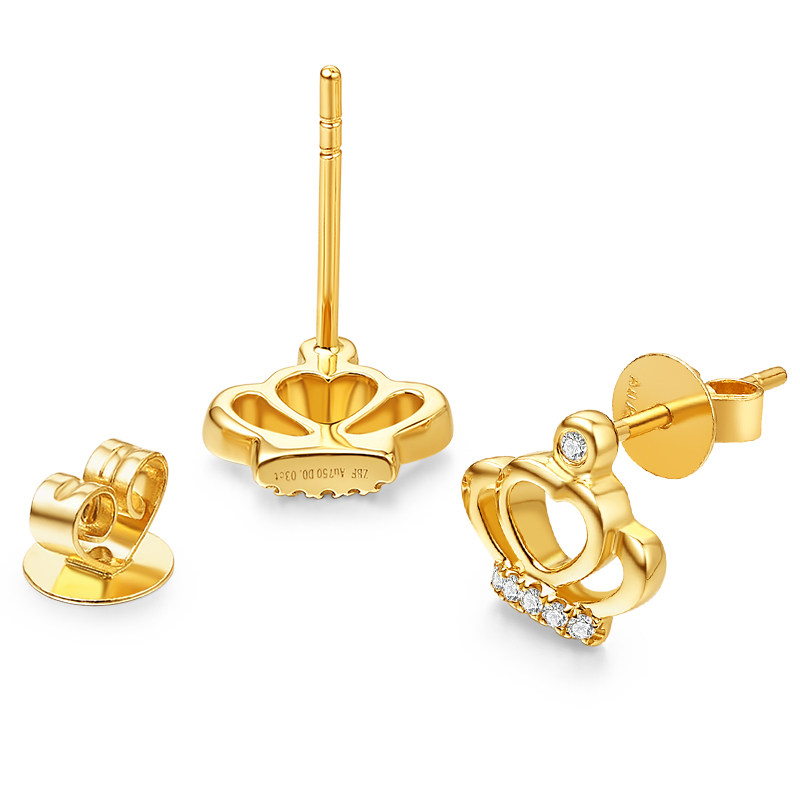 我爱钻石网小皇冠18k金钻石耳钉 我爱钻石网耳饰