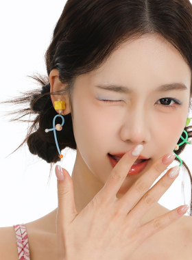 蒜了耳饰彩色奶酪元气糖果耳环趣味不撞款小众线条耳钉多巴胺耳夹
