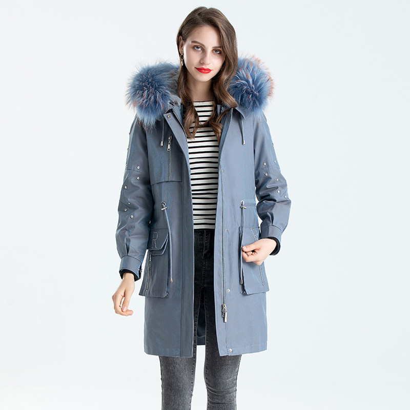 反季派克服女2020冬新款貉子毛领 魅影兰卡皮草