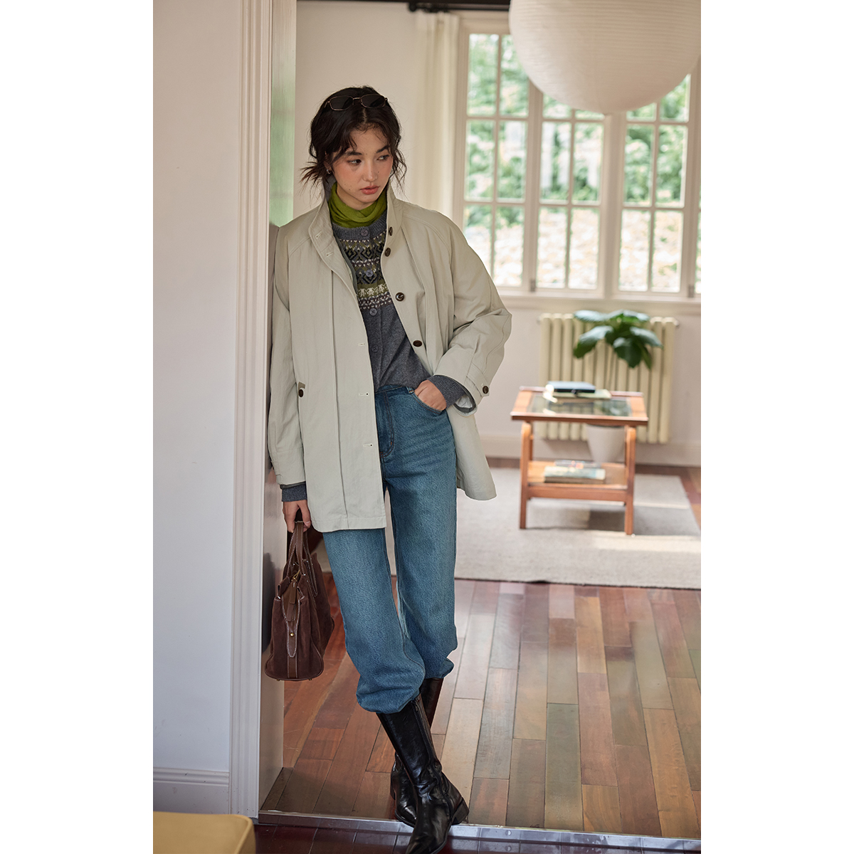 solighter 90白鸭绒可拆卸两件套羽绒服女秋冬新款风衣式厚外套 - 图0