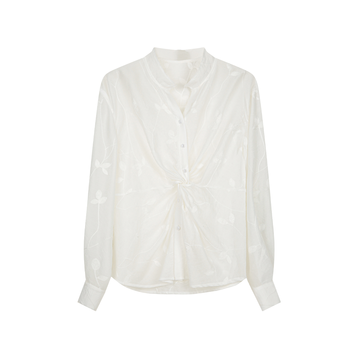 solighter 法式绣花立领薄款长袖衬衫女夏季2025新款宽松防晒罩衫 - 图3