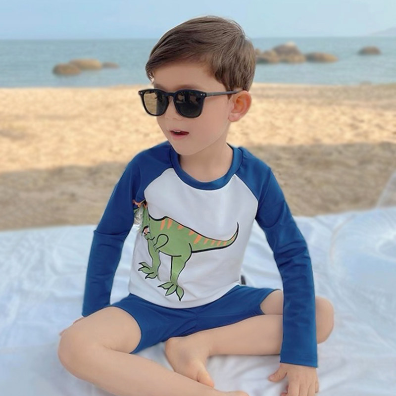 新款儿童长袖泳衣男童恐龙连体游泳衣分体防晒泳衣沙滩度假泳裤,淘宝优惠券,粉丝福利购,淘宝优惠卷