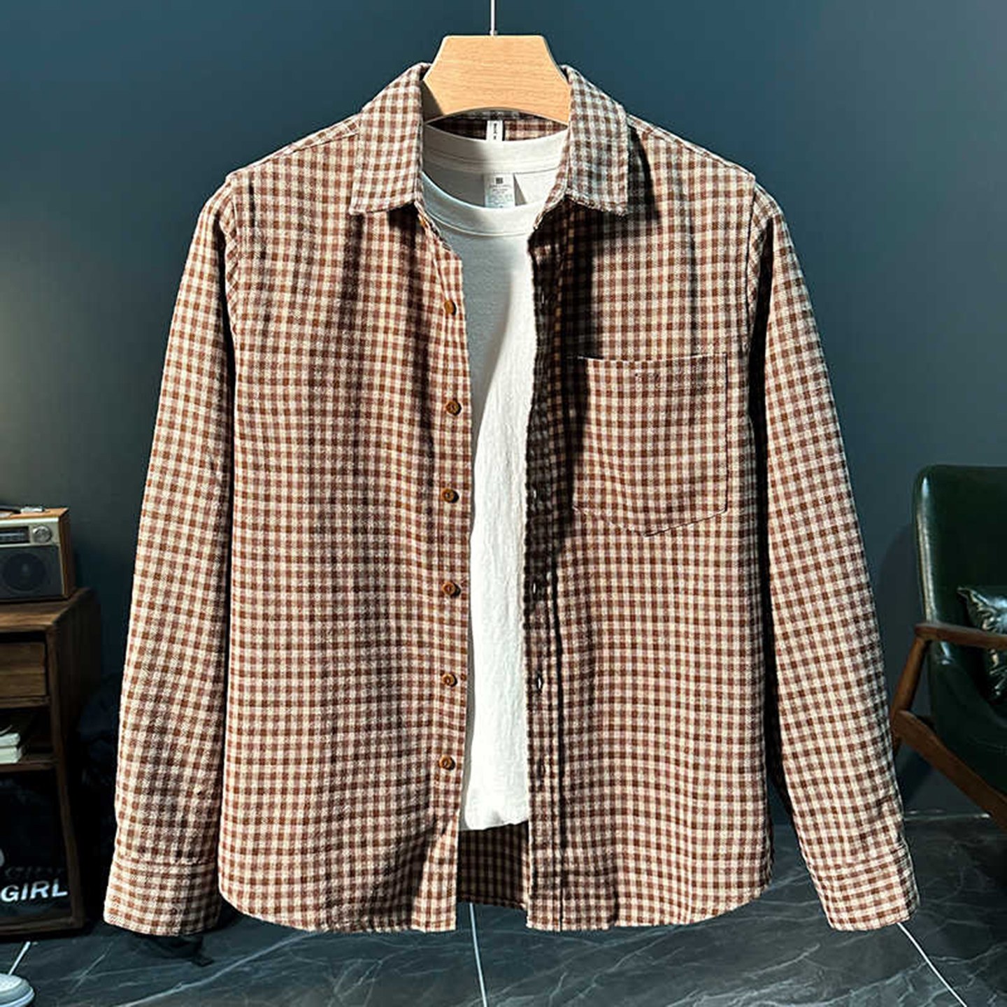 春秋季潮流格子长袖衬衫男韩版百搭帅气休闲复古格子衬衫外套上衣,淘宝优惠券,粉丝福利购,淘宝优惠卷