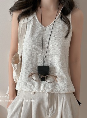 合金吊坠 皮质脖挂磁吸长款防丢项链眼镜夹包包收纳吊坠配饰颈链