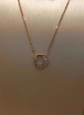 YQJR 钛钢项链 新款日月星辰项链女精致轻奢锆石月亮吊坠锁骨链