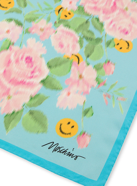 【双11抢先购】Moschino/莫斯奇诺  女士笑脸和花朵印花丝巾方巾