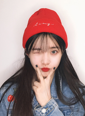 毛线帽女冬冷红款韩国日系ins