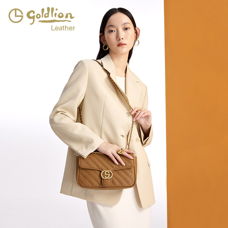 金利来时尚真皮女包小香风菱格单肩链条包2025新款百搭感斜挎小包,淘宝优惠券,粉丝福利购,淘宝优惠卷