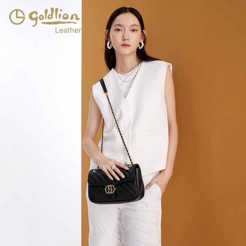 金利来时尚真皮女包小香风菱格单肩链条包2025新款百搭感斜挎小包,淘宝优惠券,粉丝福利购,淘宝优惠卷