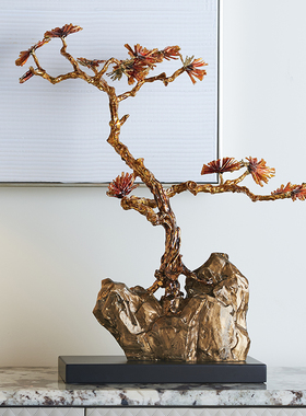 圣朗伦新中式松树摆件珐琅彩工艺玄关装饰摆件 家居饰品