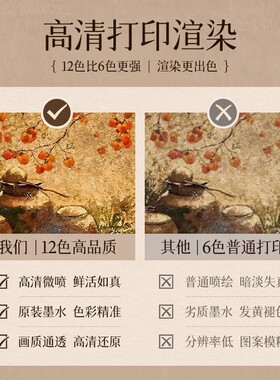 中古风柿柿如意电表箱装饰画竖款