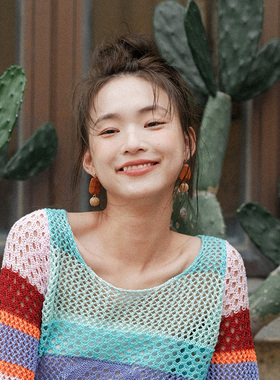 波西米亚草编女木耳环