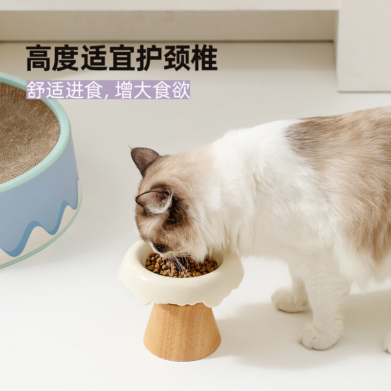 宠物陶瓷猫碗狗碗高脚防打翻猫咪粮碗狗食盆斜口护颈饮水碗雪糕碗 - 图2