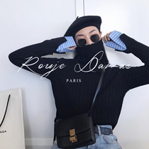 Rouje Damas high collar fake two sweater womens autumn winter ladies loose black splicing underhand jersey blouse