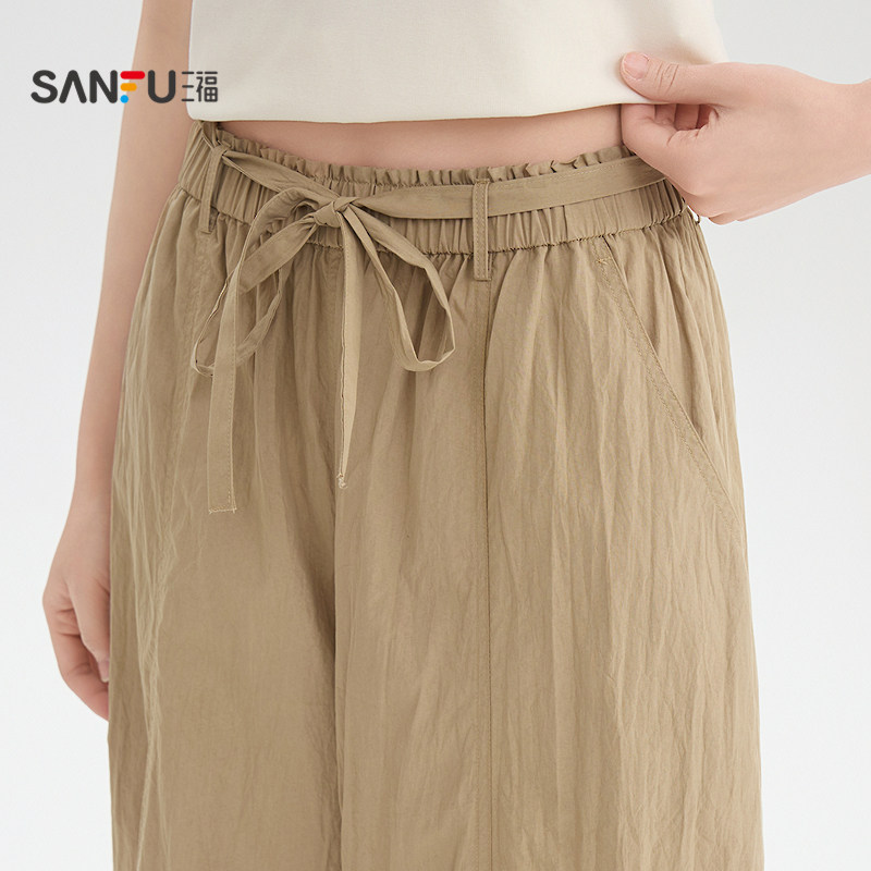 三福休闲裤2026夏季都市绑带腰束脚花苞气球裤长裤女装518102,淘宝优惠券,粉丝福利购,淘宝优惠卷