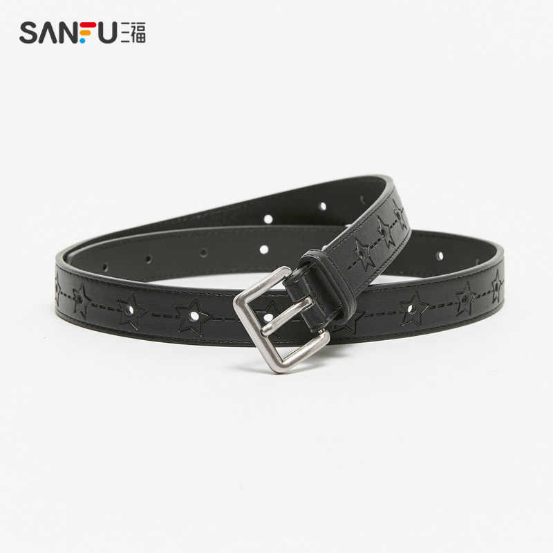 Sanfu women's belt wasteland blooming star embossed punching exquisite routing belt belt 483616