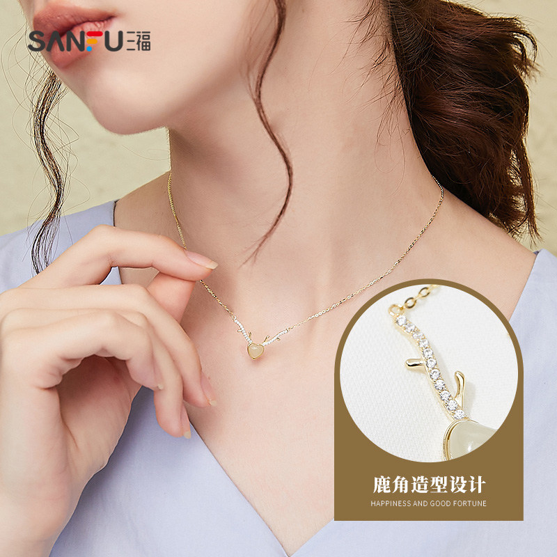 三福2021新款925银短项链女夏吊坠 三福服饰项链