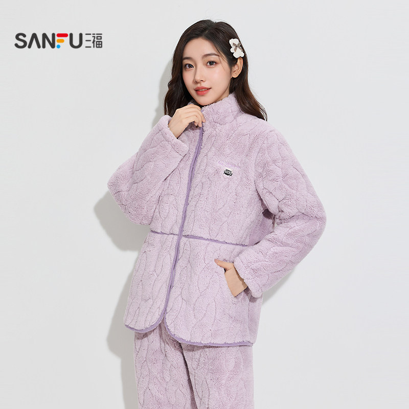 三福女冬季保暖夹棉睡衣套装 宽松棉袄甜美外穿家居服女514627,淘宝优惠券,粉丝福利购,淘宝优惠卷