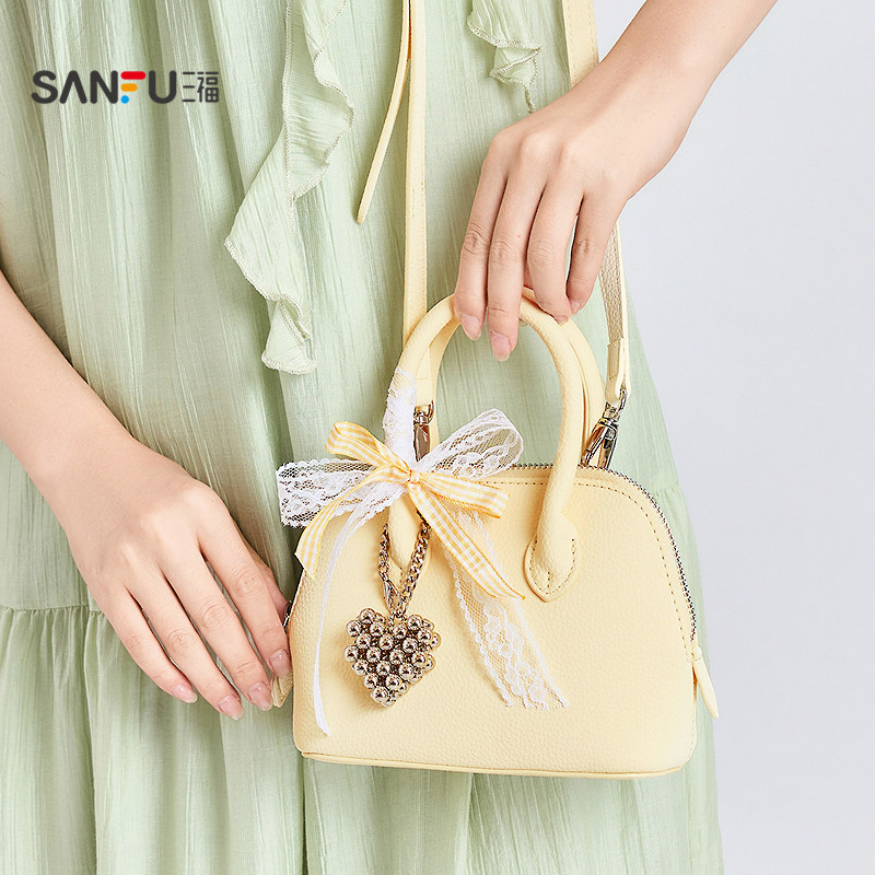 三福手提包夏季浪漫花园法式贝壳包蕾丝蝴蝶结柔软女包501460,淘宝优惠券,粉丝福利购,淘宝优惠卷