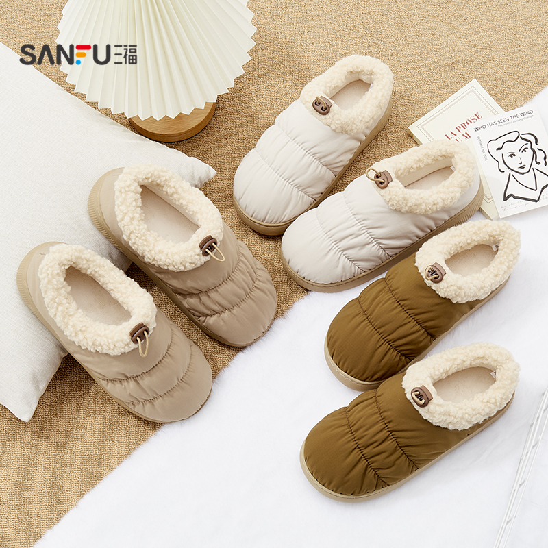 三福棉拖鞋冬季女款云朵保暖加绒加厚休闲外穿全包棉鞋2025新款