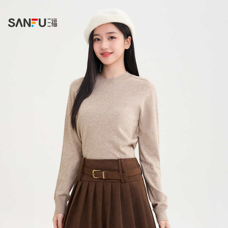 三福打底衫2025新款冬季圆领无缝内搭毛衣保暖黑色上衣女装504367 - 图2