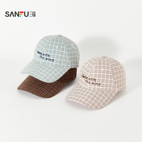 三福韩系清新格纹棒球帽鸭舌帽 时尚服饰配件配饰帽子518265 - 图0