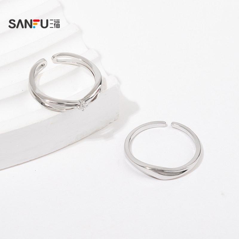 三福休闲情侣戒指对装 时尚潮流小众设计感首饰配饰指环847451 - 图1