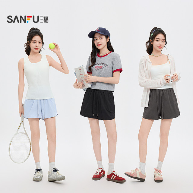 ໂສ້ງຂາສັ້ນ Sanfu 2026 ຄົນອັບເດດ: ລະດູຮ້ອນໃຫມ່ສໍາລັບຄົນຂະຫນາດນ້ອຍທີ່ຈະໃສ່ເປັນ outerwear elastic ແອວສູງ knitted pants ສໍາລັບແມ່ຍິງ
