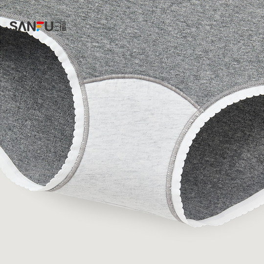 Sanfu women's low-waist butt-covering underwear Gray solid color small lace edge breathable cotton semi-boxer briefs 504275