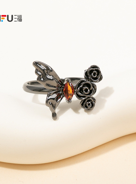 三福街潮玫光旖蝶指环单只 时尚个性小众首饰配饰戒指854201