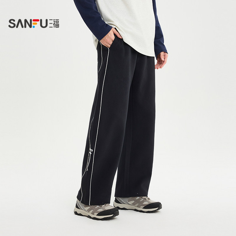 三福2026春季男士侧拉条刺绣休闲裤 运动风宽松微弯刀裤516622,淘宝优惠券,粉丝福利购,淘宝优惠卷