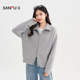 Sanfu sweater cardigan 2025 new autumn loose lazy style jacket fashionable high lapel gray top for women
